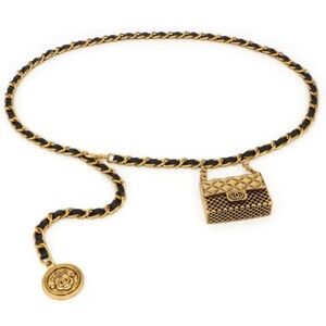 New! Black Gold Chain Belt With Mini Bag